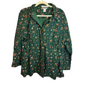 Duluth Women's Blouse 2X Free Swingin Flannel Highland Cows Outdoor Casual Green